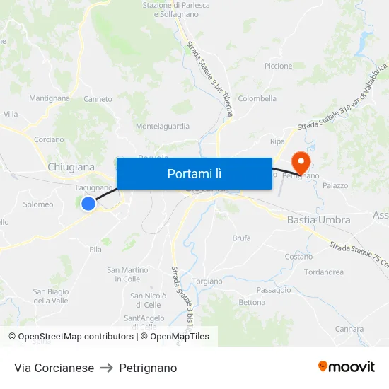 Via Corcianese to Petrignano map