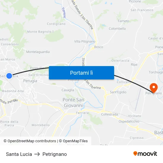 Santa Lucia to Petrignano map