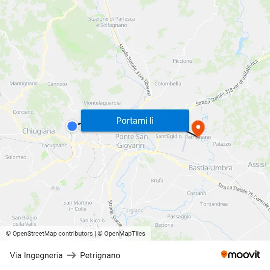 Via Ingegneria to Petrignano map