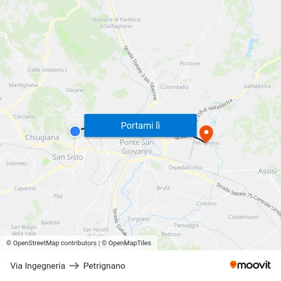 Via Ingegneria to Petrignano map