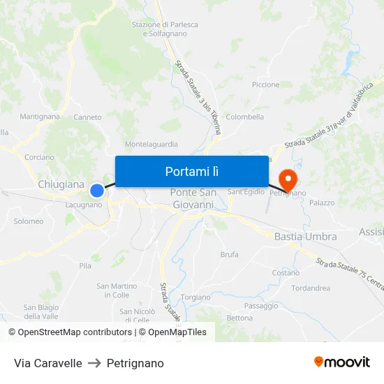 Via Caravelle to Petrignano map