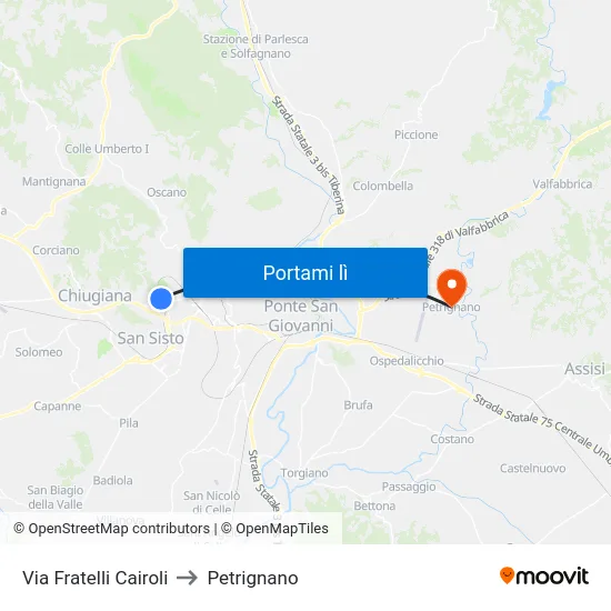 Via Fratelli Cairoli to Petrignano map