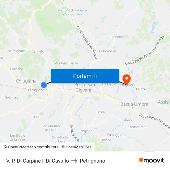 V. P. Di Carpine F.Di Cavallo to Petrignano map