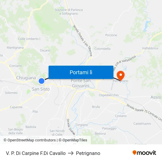 V. P. Di Carpine F.Di Cavallo to Petrignano map