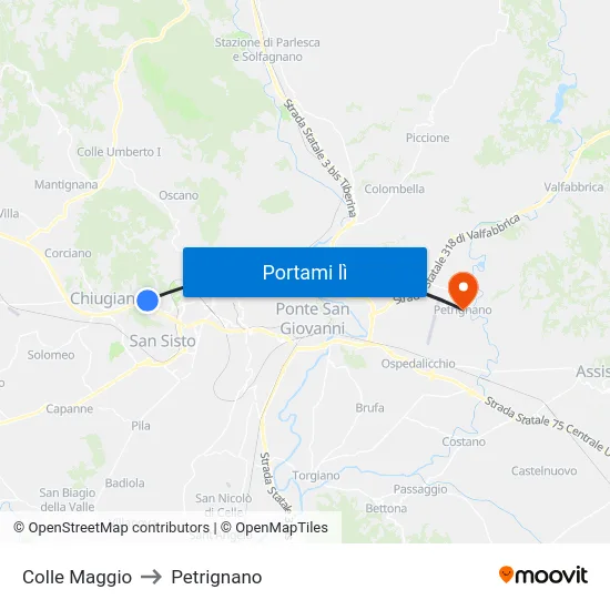 Colle Maggio to Petrignano map