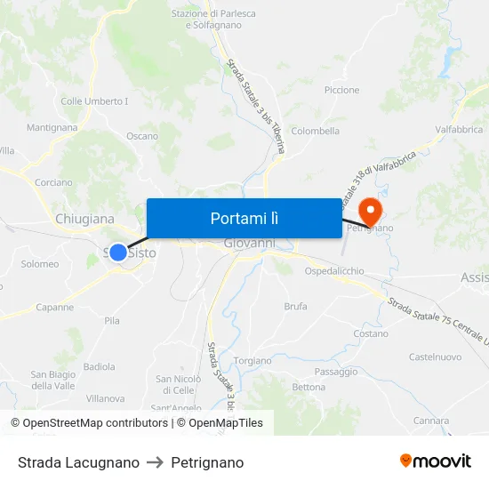 Strada Lacugnano to Petrignano map