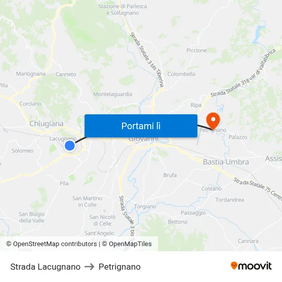 Strada Lacugnano to Petrignano map
