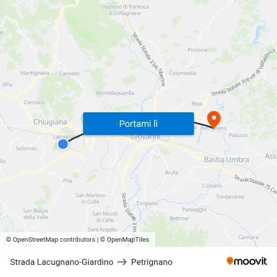 Strada Lacugnano-Giardino to Petrignano map