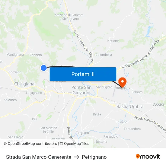 Strada San Marco-Cenerente to Petrignano map