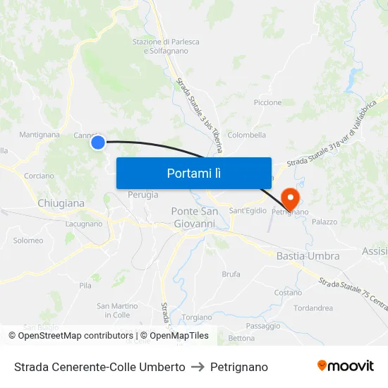 Strada Cenerente-Colle Umberto to Petrignano map