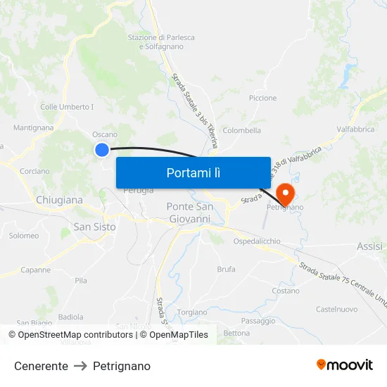 Cenerente to Petrignano map
