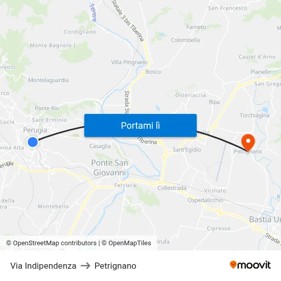 Via Indipendenza to Petrignano map