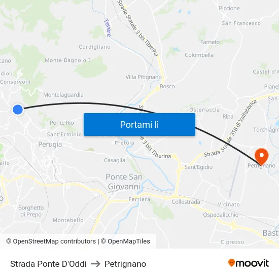 Strada Ponte D'Oddi to Petrignano map