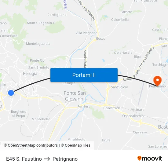 E45 S. Faustino to Petrignano map