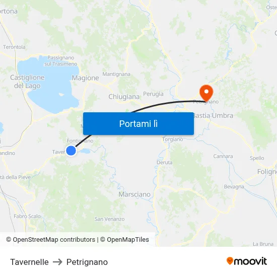 Tavernelle to Petrignano map