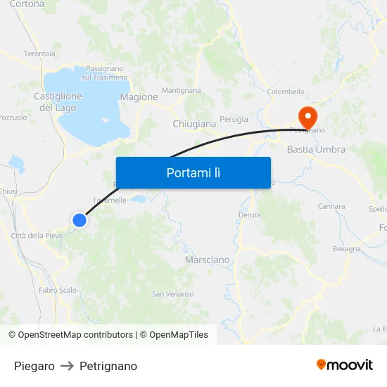 Piegaro to Petrignano map