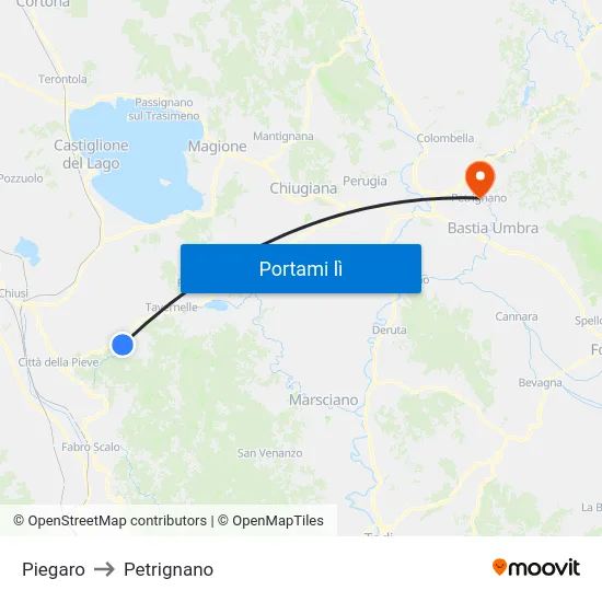 Piegaro to Petrignano map