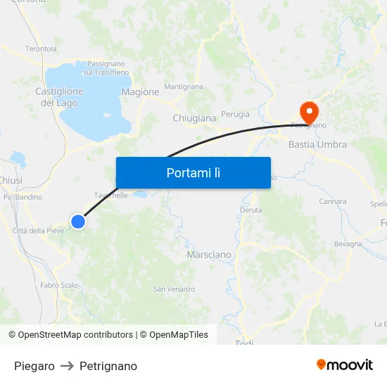 Piegaro to Petrignano map
