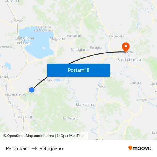 Palombaro to Petrignano map