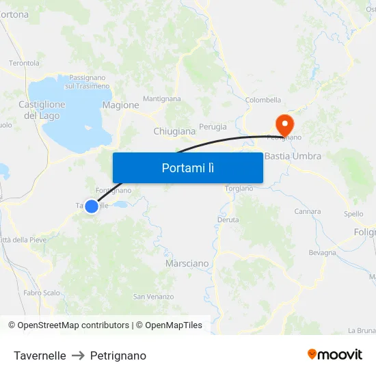 Tavernelle to Petrignano map