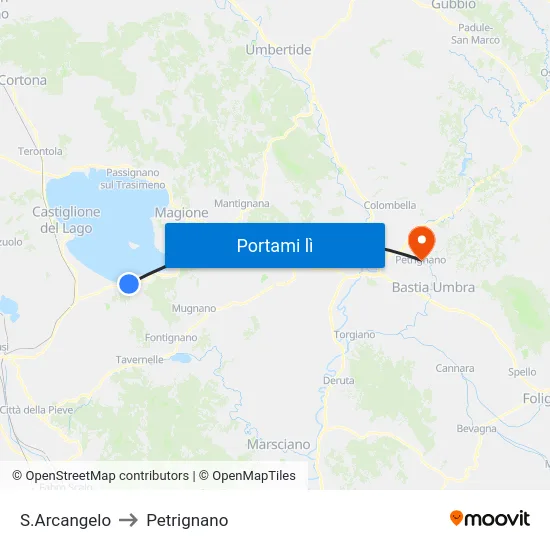 S.Arcangelo to Petrignano map