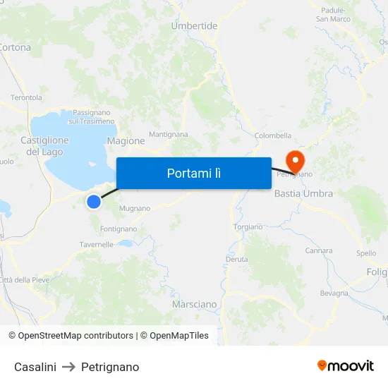 Casalini to Petrignano map