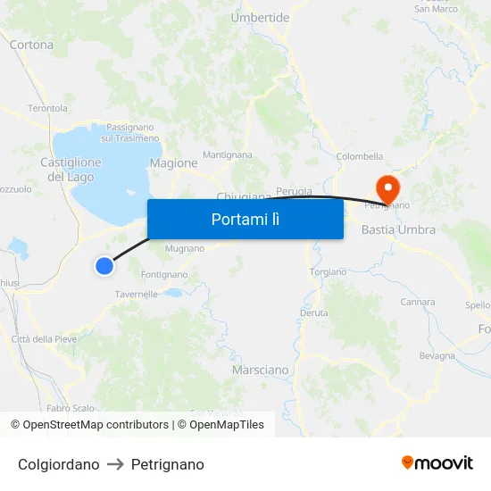 Colgiordano to Petrignano map