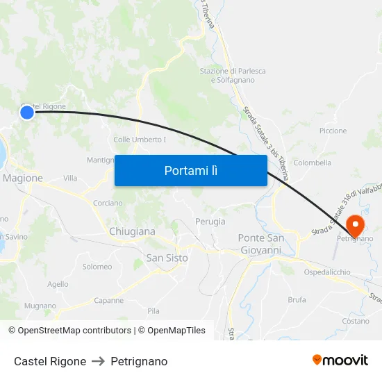 Castel Rigone to Petrignano map