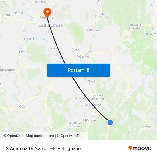 S.Anatolia Di Narco to Petrignano map