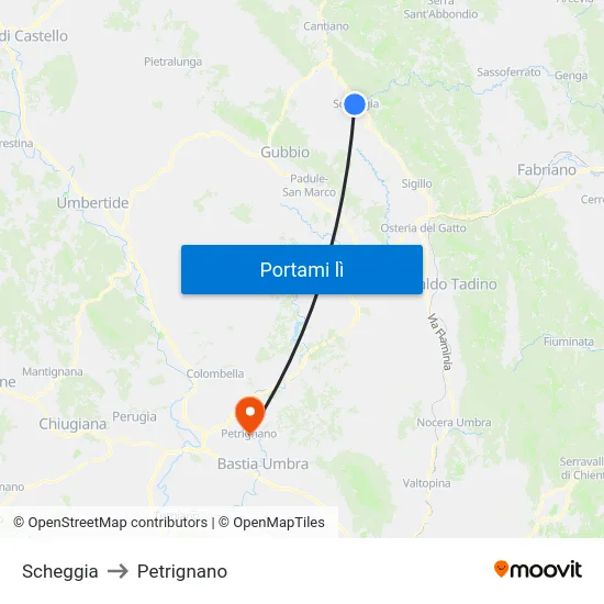 Scheggia to Petrignano map