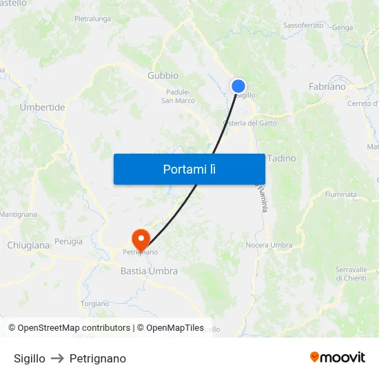 Sigillo to Petrignano map