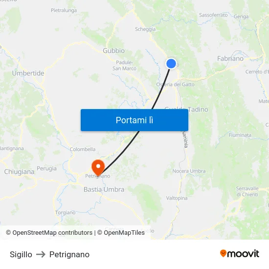 Sigillo to Petrignano map