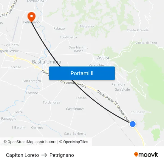 Capitan Loreto to Petrignano map