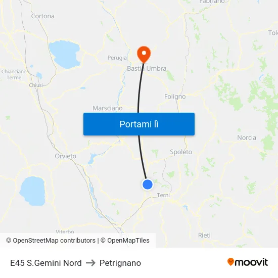 E45 S.Gemini Nord to Petrignano map