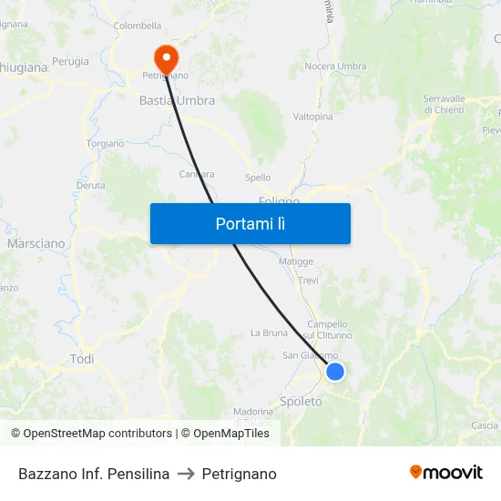 Bazzano Inf. Pensilina to Petrignano map