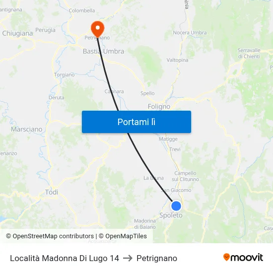 Località Madonna Di Lugo 14 to Petrignano map