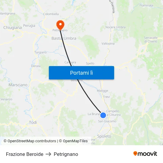 Frazione Beroide to Petrignano map