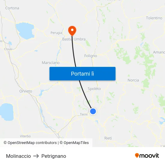 Molinaccio to Petrignano map