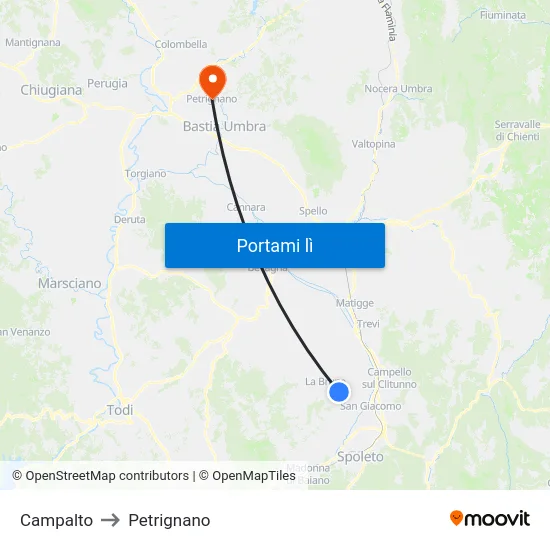 Campalto to Petrignano map
