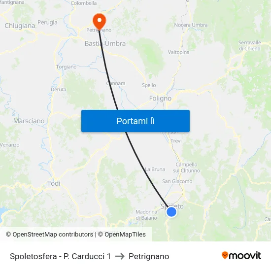 Spoletosfera - P. Carducci 1 to Petrignano map