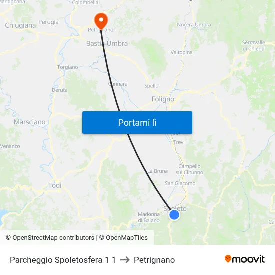Parcheggio Spoletosfera 1 1 to Petrignano map