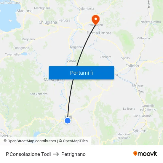 P.Consolazione Todi to Petrignano map