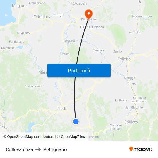 Collevalenza to Petrignano map