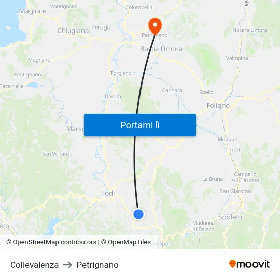 Collevalenza to Petrignano map