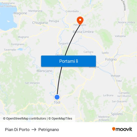 Pian Di Porto to Petrignano map
