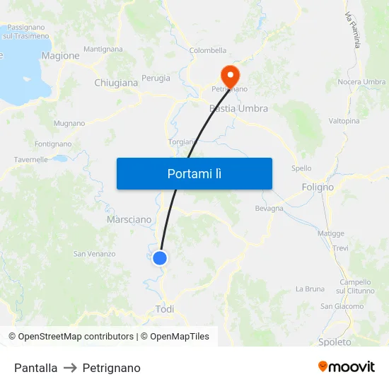 Pantalla to Petrignano map