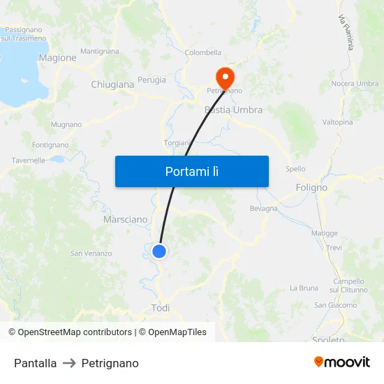 Pantalla to Petrignano map