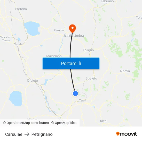 Carsulae to Petrignano map