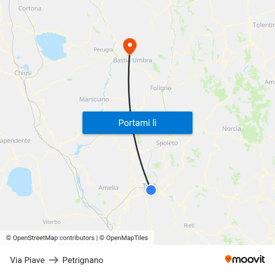 Via Piave to Petrignano map