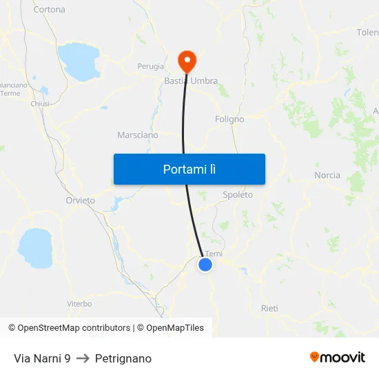 Via Narni 9 to Petrignano map